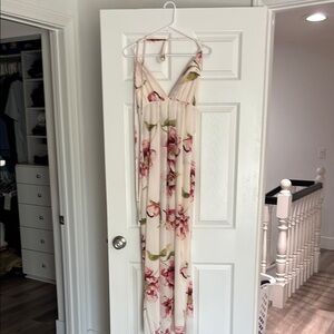 Floral Maxi Dress with Pink and Green Accents
